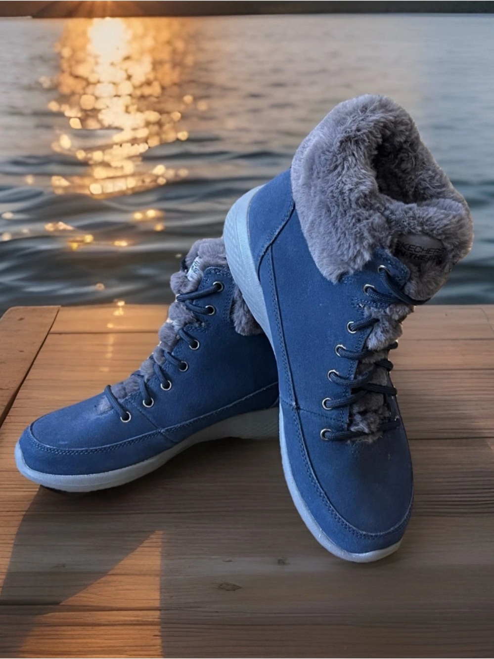 Skechers On-The-Go Blue Faux-Fur Lined Women's Boots